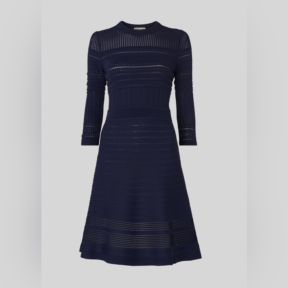 VINCE CAMUTO Mix Stitch Pointelle Fit & Flare Dress In Navy